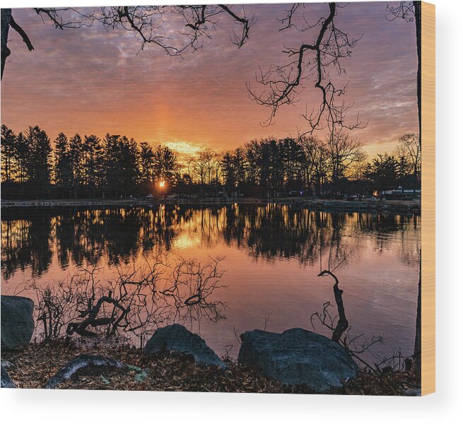 Red Morning Wood Print featuring the photograph Fire on the Water by William Bretton