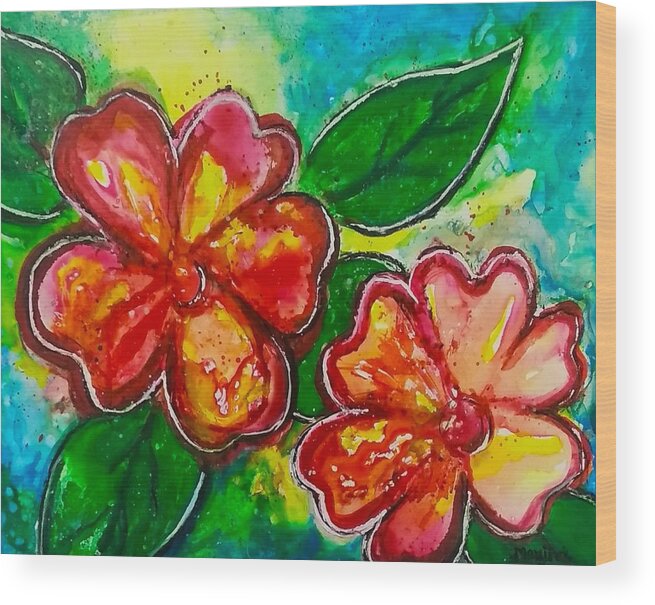 Floralart Wood Print featuring the painting Flower Power by Manjiri Kanvinde