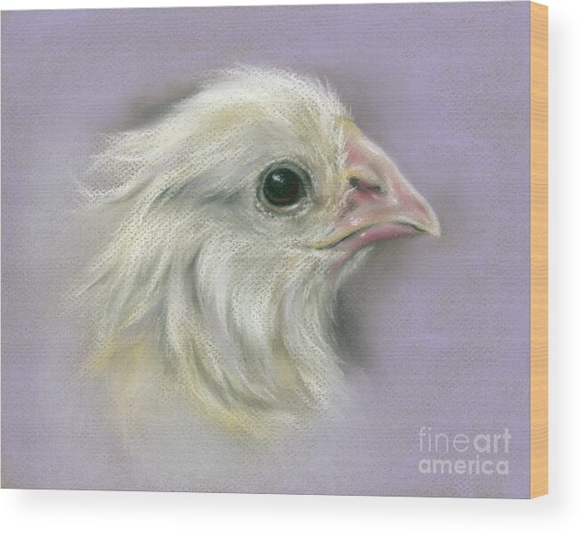 Bird Wood Print featuring the painting Fluffy Yellow Chick on Purple by MM Anderson