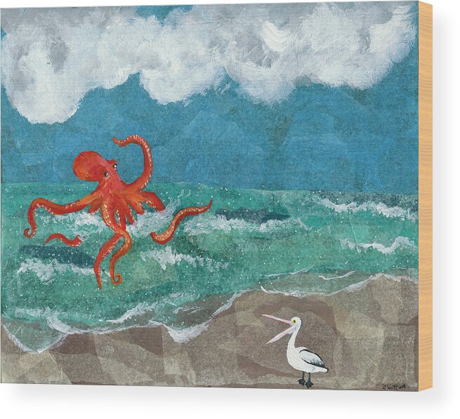 Landscape Wood Print featuring the mixed media Frederick Waves to His Friend by Laelia Watt