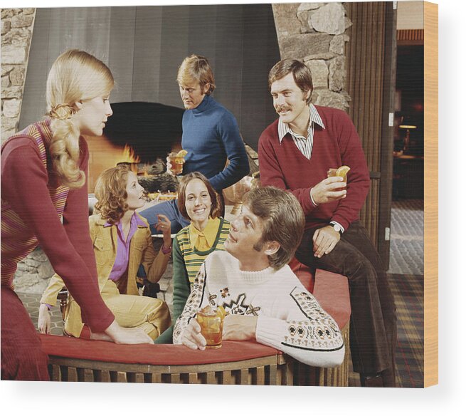 People Wood Print featuring the photograph Friends Talking To Each Other And by Tom Kelley Archive