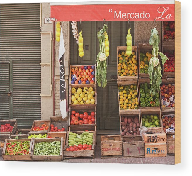 Hanging Wood Print featuring the photograph Fruit And Vegetable Stand, Montevideo by Ashok Sinha