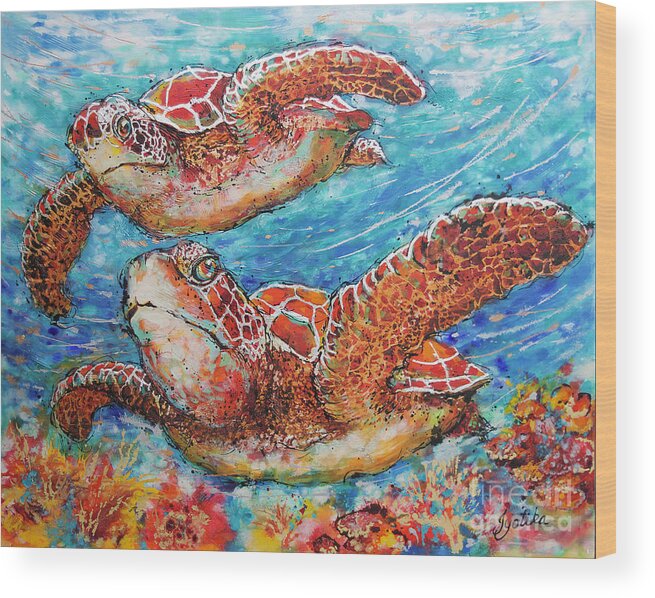 Marine Turtles Wood Print featuring the painting Giant Sea Turtles by Jyotika Shroff