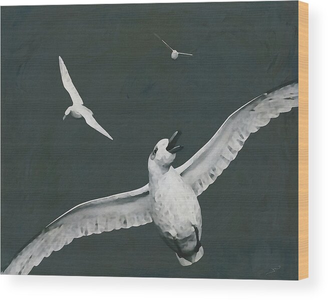 Animal Wood Print featuring the digital art Glacious Seagulls in the sky by Jan Keteleer