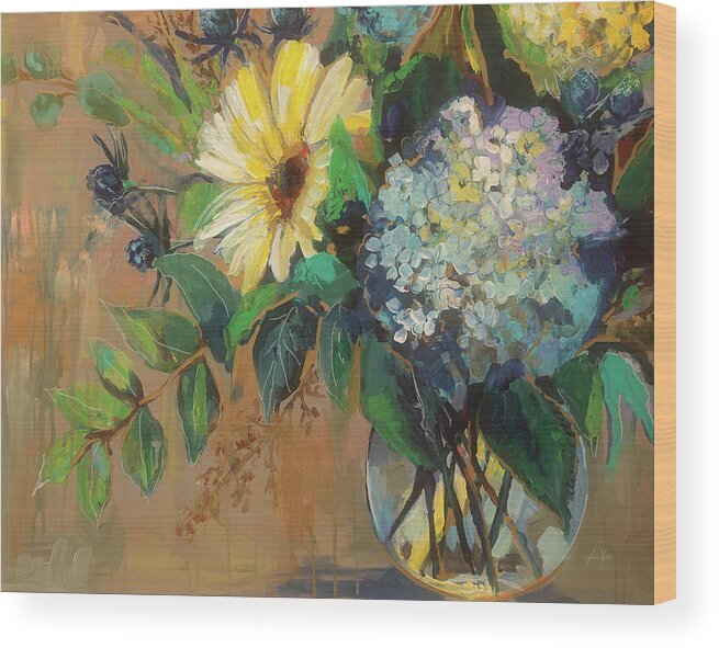 Black Eyed Susans Wood Print featuring the painting Glass Floral by Jeanette Vertentes