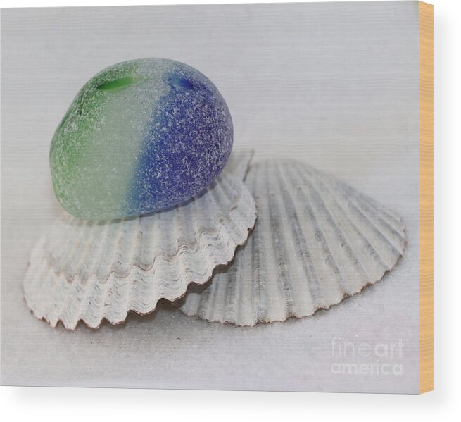 Green Sea Glass Wood Print featuring the photograph Green and blue sea glass by Janice Drew