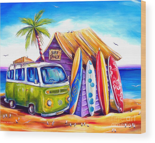 Kombi Wood Print featuring the painting Greenie _cropped by Deb Broughton