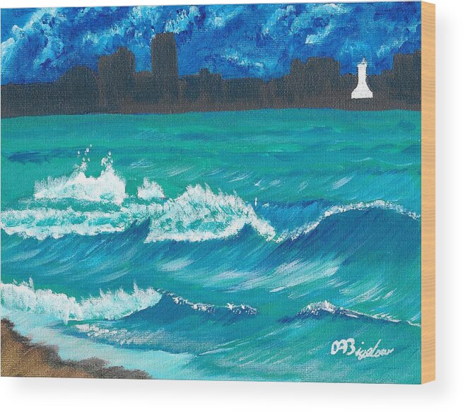Wave Wood Print featuring the painting Hamilton Beach by David Bigelow
