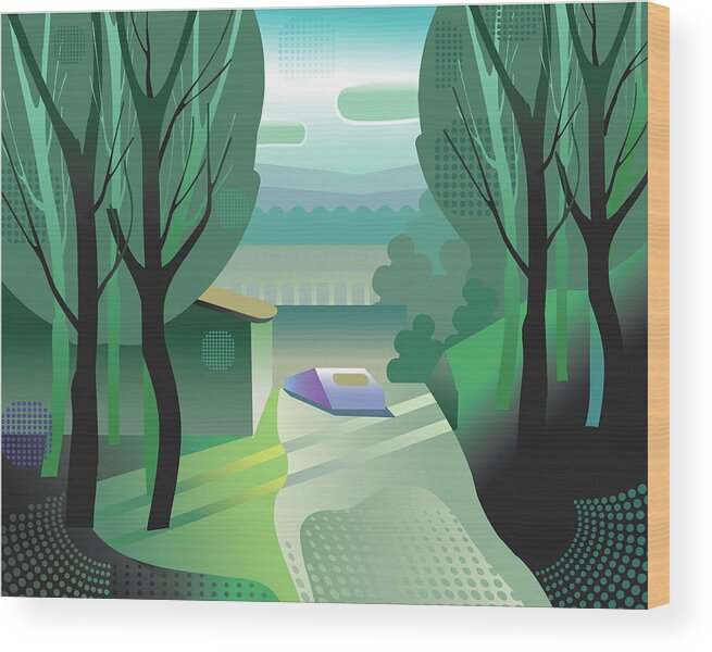 Tranquility Wood Print featuring the digital art High End Suburban Estate In Lush by Charles Harker