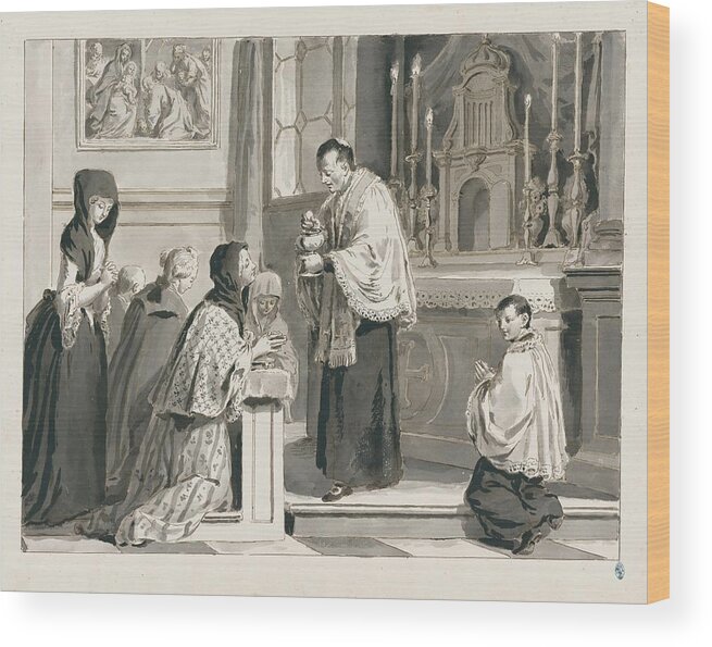 Church Wood Print featuring the drawing Holy Communion Or The Eucharist From The Seven Sacraments by Pietro Antonio Novelli