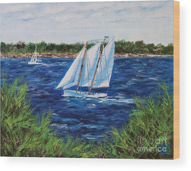 Schooner Wood Print featuring the painting I Spy A Schooner - without frame - Seilglede 5 by C E Dill