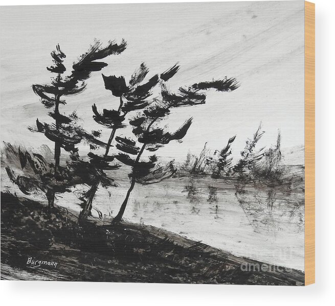 Landscape Wood Print featuring the painting Ink Pochade 1 by Petra Burgmann