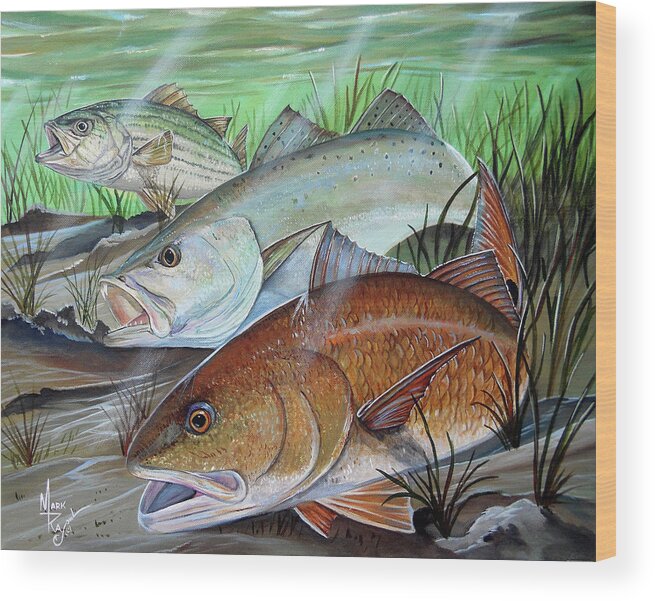 Redfish Wood Print featuring the painting Inshore Salm by Mark Ray