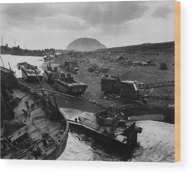 Iwo Jima Wood Print featuring the photograph Iwo Jima Beach Destruction by War Is Hell Store