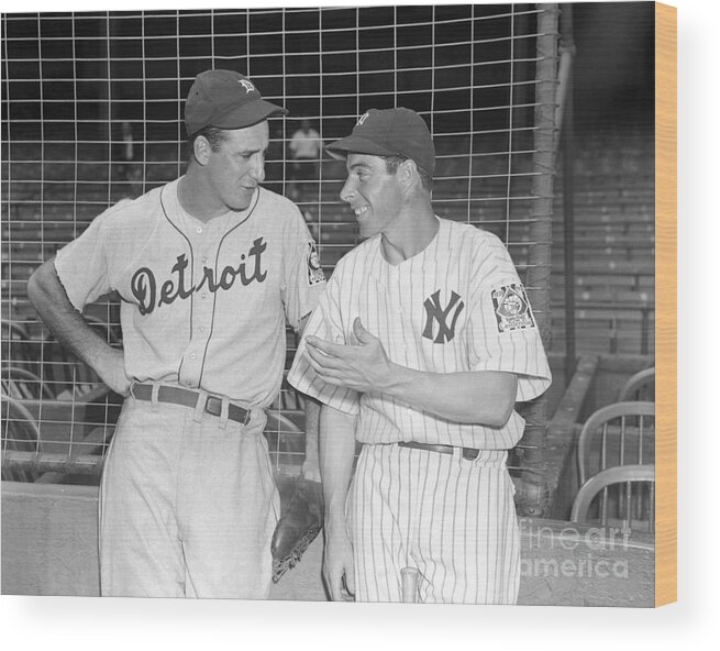 Baseball Cap Wood Print featuring the photograph Joe Dimaggio And Hank Greenberg by Bettmann