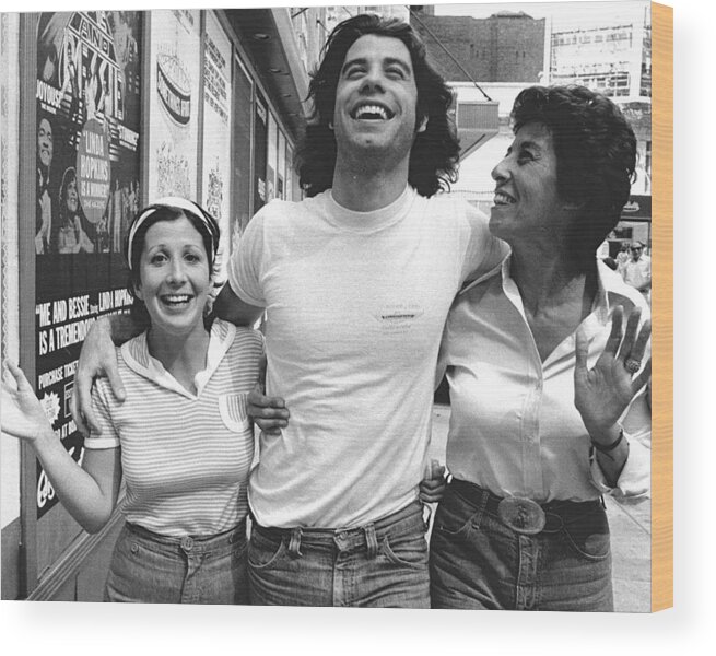 John Travolta Wood Print featuring the photograph John Travolta And His Sisters Ellen And by New York Daily News Archive
