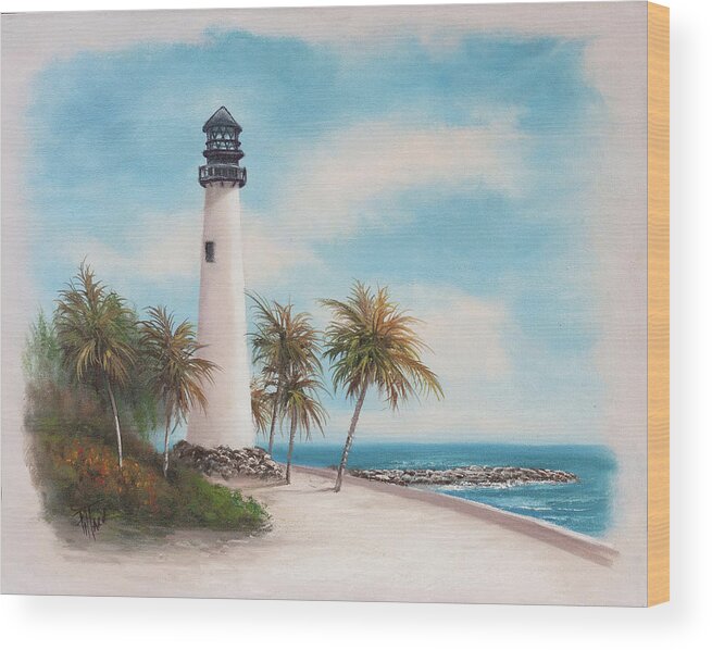 Lighthouse Wood Print featuring the painting Key Biscayne Lighthouse by Lynne Pittard