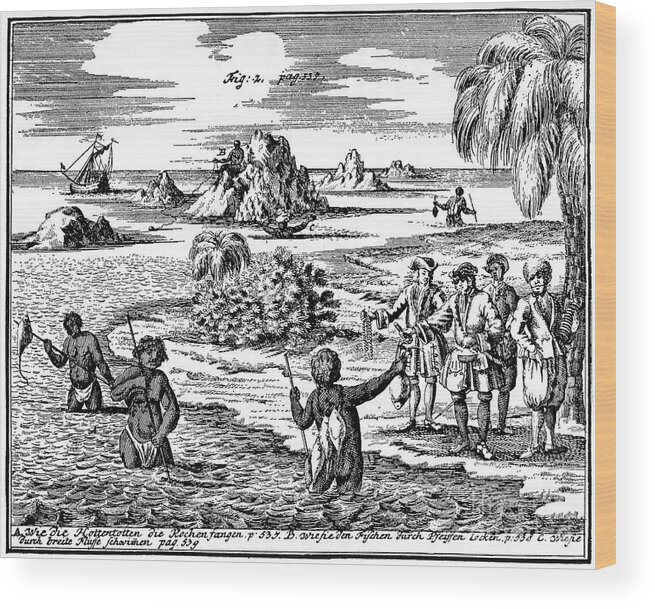 Engraving Wood Print featuring the drawing Khoikhois Spearing Fish, South Africa by Print Collector
