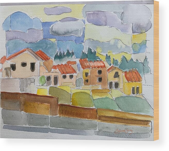 Houses Wood Print featuring the painting Laguna del Sol Sky Design by Suzanne Giuriati Cerny