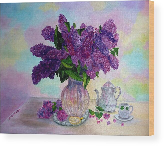 Lilacs Wood Print featuring the painting Lilac Spring Tea by Julie Brugh Riffey