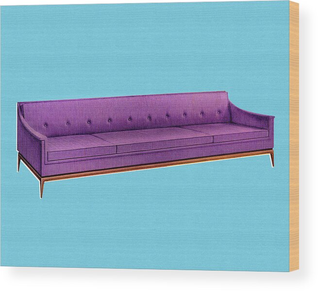 Blue Wood Print featuring the drawing Long Purple Sofa by CSA Images