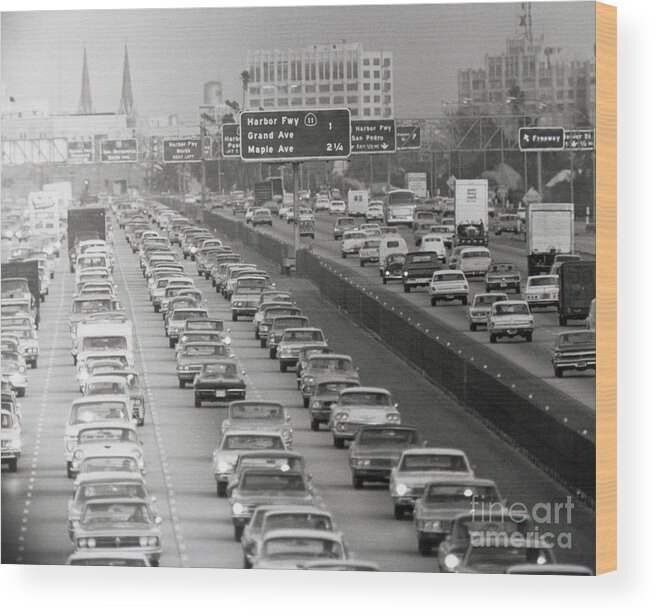 Downtown District Wood Print featuring the photograph Los Angeles Freeway Traffic by Bettmann