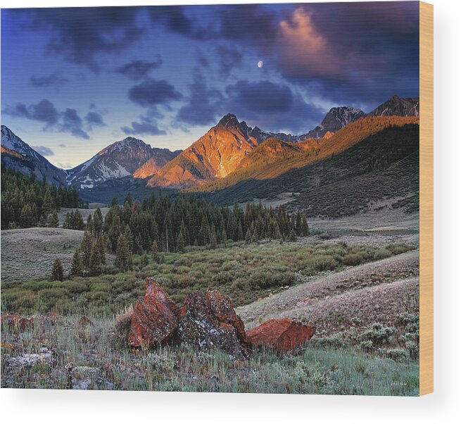 Idaho Scenics Wood Print featuring the photograph Lost River Mountains Moon by Leland D Howard