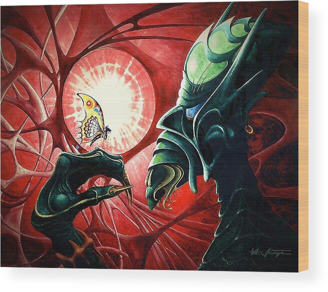 Lucifer Wood Print featuring the painting Lucifer Trapped by Hartmut Jager
