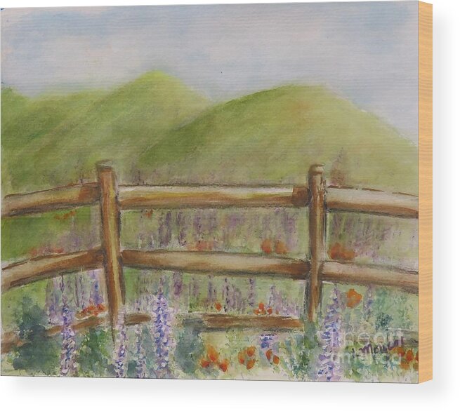 Lupine Wood Print featuring the painting Lupines with a Side of Poppies by Laurie Morgan