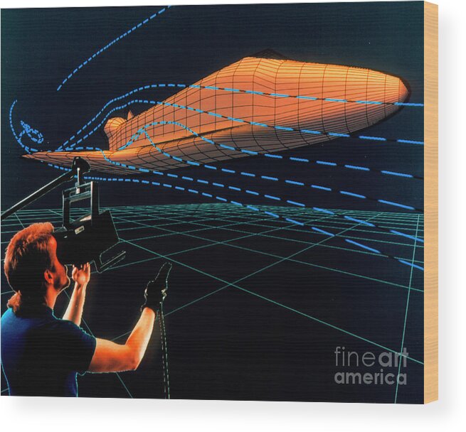 Shuttle Wood Print featuring the photograph Man Uses Virtual Reality Headset In A Wind Tunnel by Nasa/science Photo Library