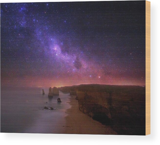 Tranquility Wood Print featuring the photograph Milky Way Over The Twelve Apostles Rock by Christopher Chan