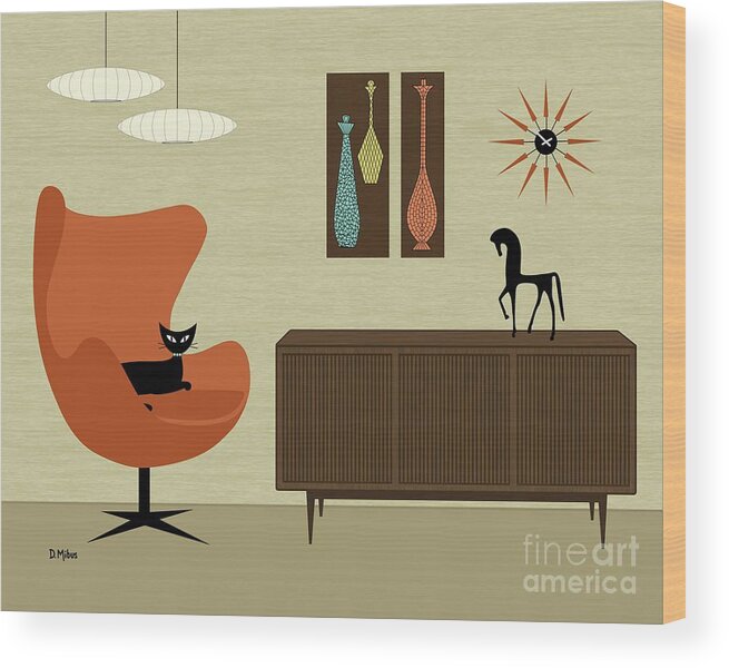 Mid Century Modern Wood Print featuring the digital art Mini Mosaics with Egg Chair by Donna Mibus