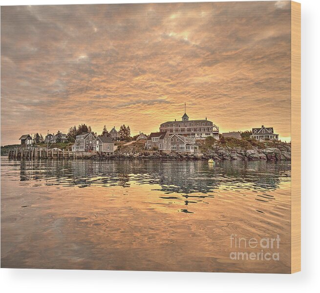 Maine Wood Print featuring the photograph Monhegan Sunrise - Harbor View by Tom Cameron