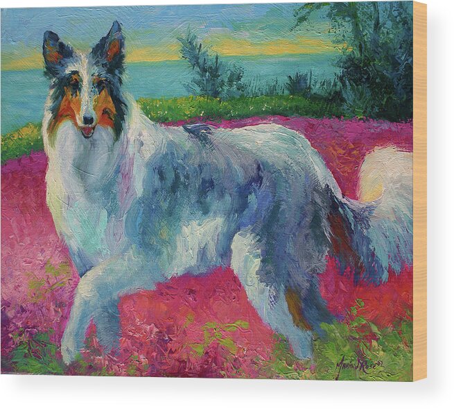Mony Collie Wood Print featuring the painting Mony Collie by Marion Rose