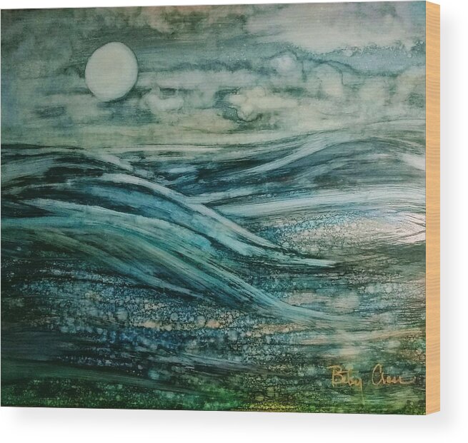 Wall Art Wood Print featuring the painting Moonlit Storm by Betsy Carlson Cross