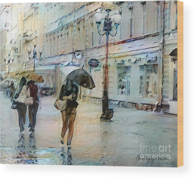 Moscow Wood Print featuring the painting Moscow in the Rain by Chris Armytage