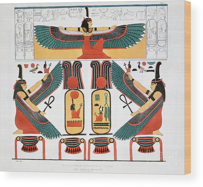 Scenics Wood Print featuring the drawing Mural From The Tombs Of The Kings by Print Collector
