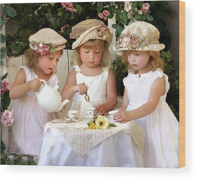 3 Little Girls Tea Party Wood Print featuring the photograph Murphy?s Girls by Sharon Forbes