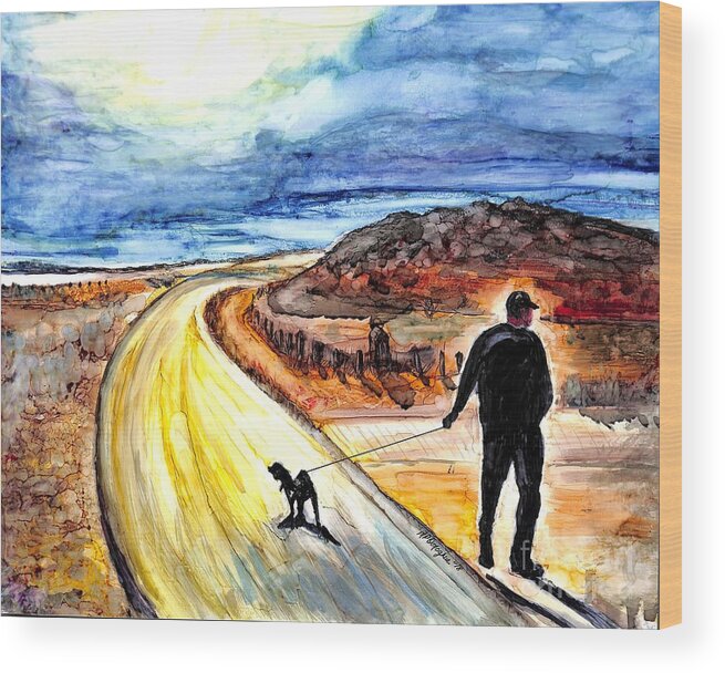 Walking Dog Wood Print featuring the painting My way painting by Patty Donoghue