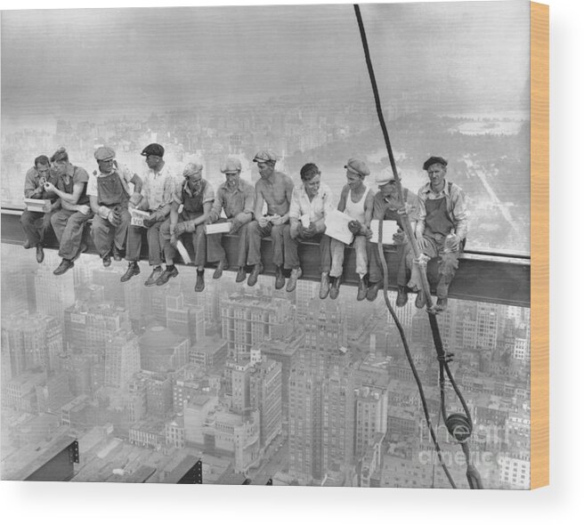 People Wood Print featuring the photograph New York Construction Workers Lunching by Bettmann