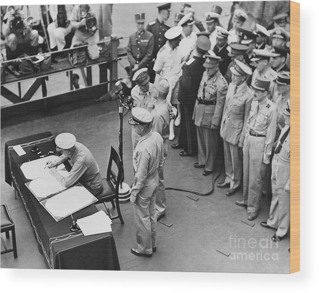 People Wood Print featuring the photograph Nimitz Signing Treaty With Japan by Bettmann