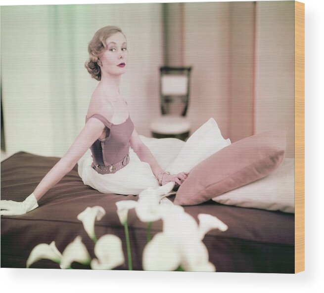 Beauty Wood Print featuring the photograph Nina De Voe In Emily Wilkens by Horst P. Horst