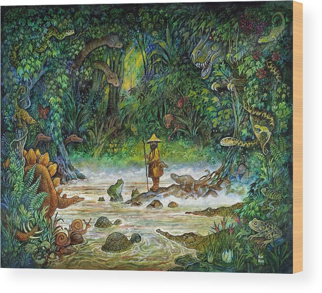 Noah And The Swamp Things Wood Print featuring the painting Noah And The Swamp Things by Bill Bell