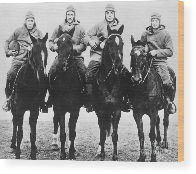 Horse Wood Print featuring the photograph Notre Dames Four Horsemen Of Football by Bettmann