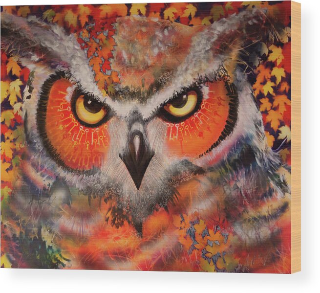 Owl Wood Print featuring the painting OL Keys Owl by Laurel Bahe