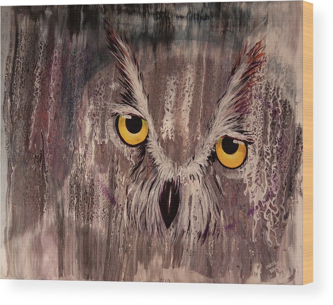 Owl Wood Print featuring the painting OL Rainy Day Owl by Laurel Bahe