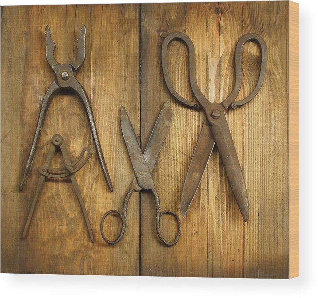 Handle Wood Print featuring the photograph Old Tools by Ivstiv