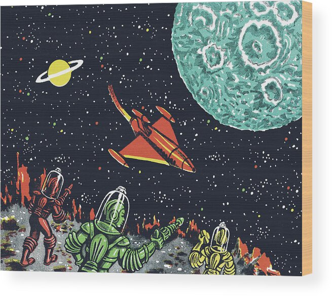 Astronaut Wood Print featuring the drawing Outer Space by CSA Images