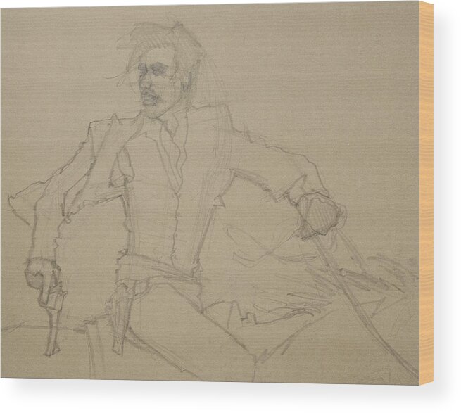 Horse And Rider Wood Print featuring the drawing Outlaw On The Run by Jani Freimann