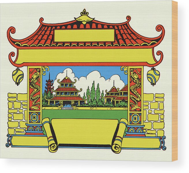 Architecture Wood Print featuring the drawing Pagoda Sign by CSA Images